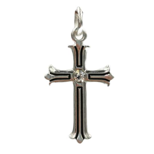 Charmalong&#x2122; Antique Silver Plated Crystal Cross Charm by Bead Landing&#x2122;